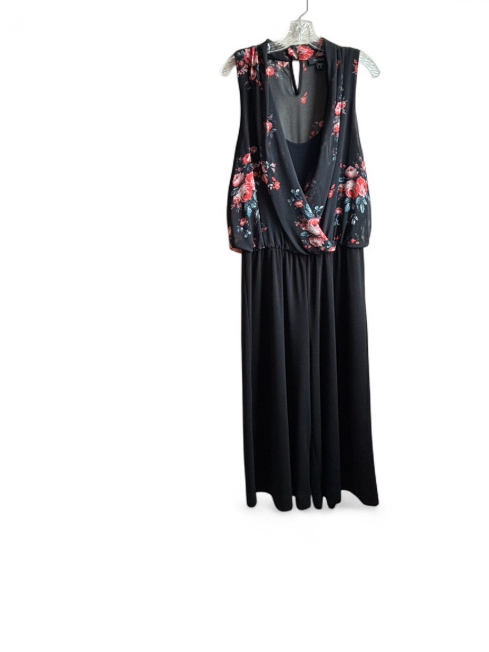 Karen Kane Black Jumpsuit with Red Floral Bodice